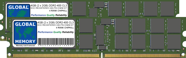 4GB (2 x 2GB) DDR2 400MHz PC2-3200 240-PIN ECC REGISTERED DIMM (RDIMM) MEMORY RAM KIT FOR SERVERS/WORKSTATIONS/MOTHERBOARDS (4 RANK KIT CHIPKILL)